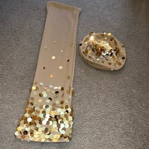 Tarnish gold sparkly scarf and hat